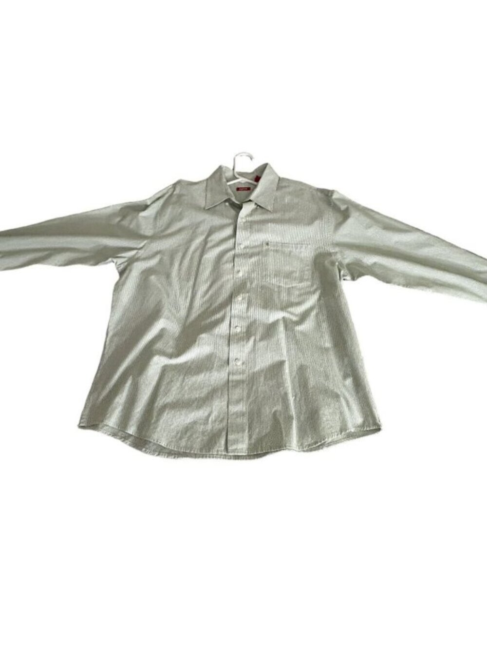 IZOD Men’s Button Front Dress Shirt Light Green White Stripe